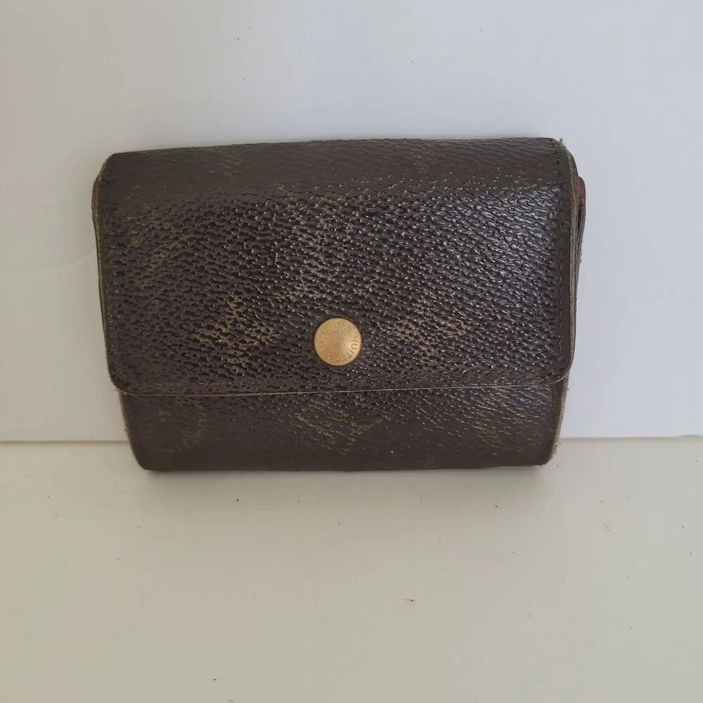 Louis Vuitton LV Micro Brown Folding Monogram Leather Card Wallet Small Authenti